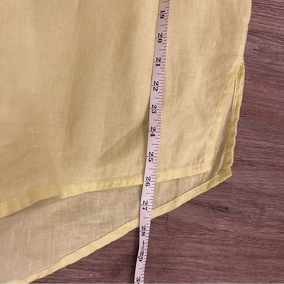 Sigrid Olsen Pop Over Blouse Women’s L Linen Yellow Rolled Sleeves Shirt Tunic - Picture 10 of 11